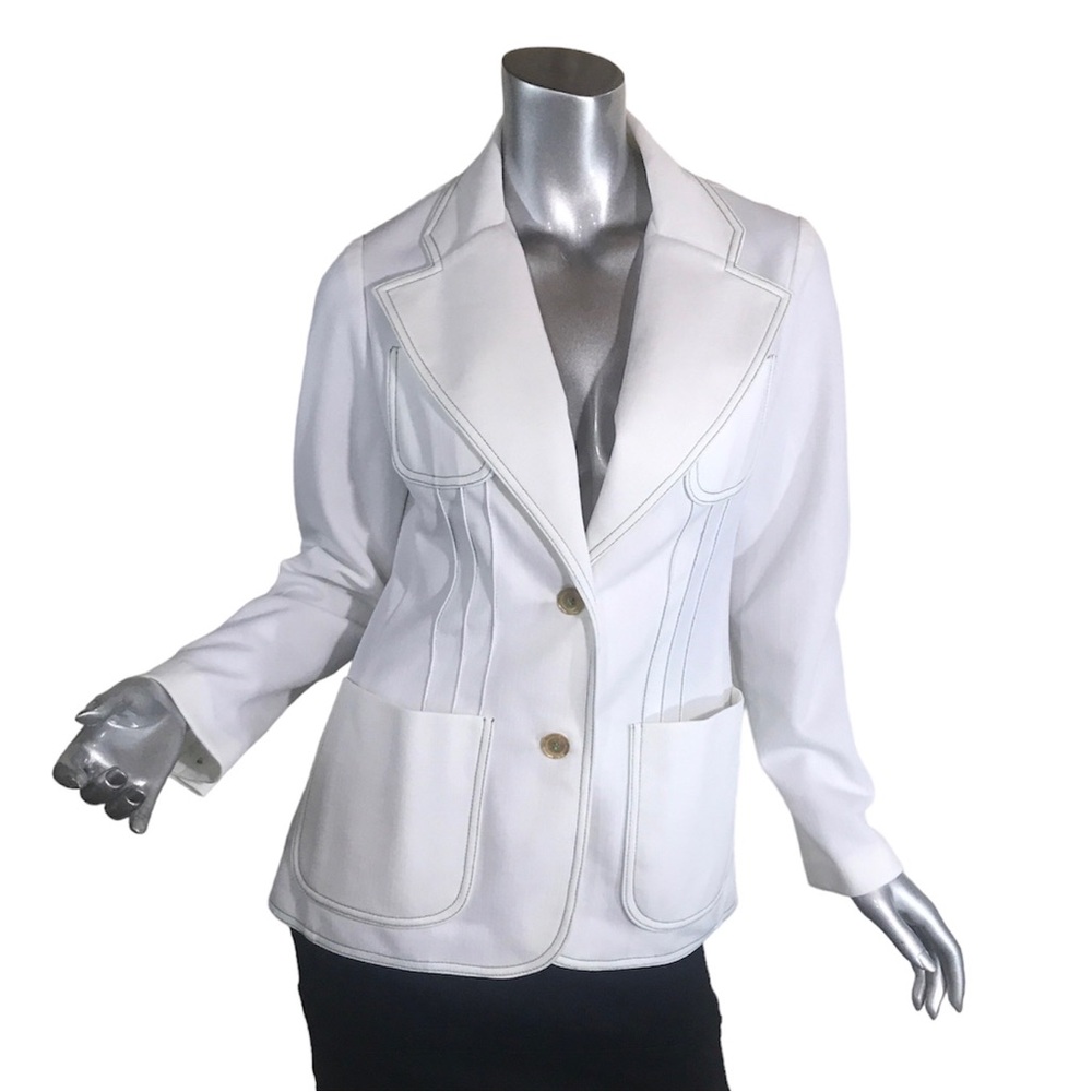 Vintage 70’s Blazer By Vincenti White With Green Piping Pockets Women’s XS/Small